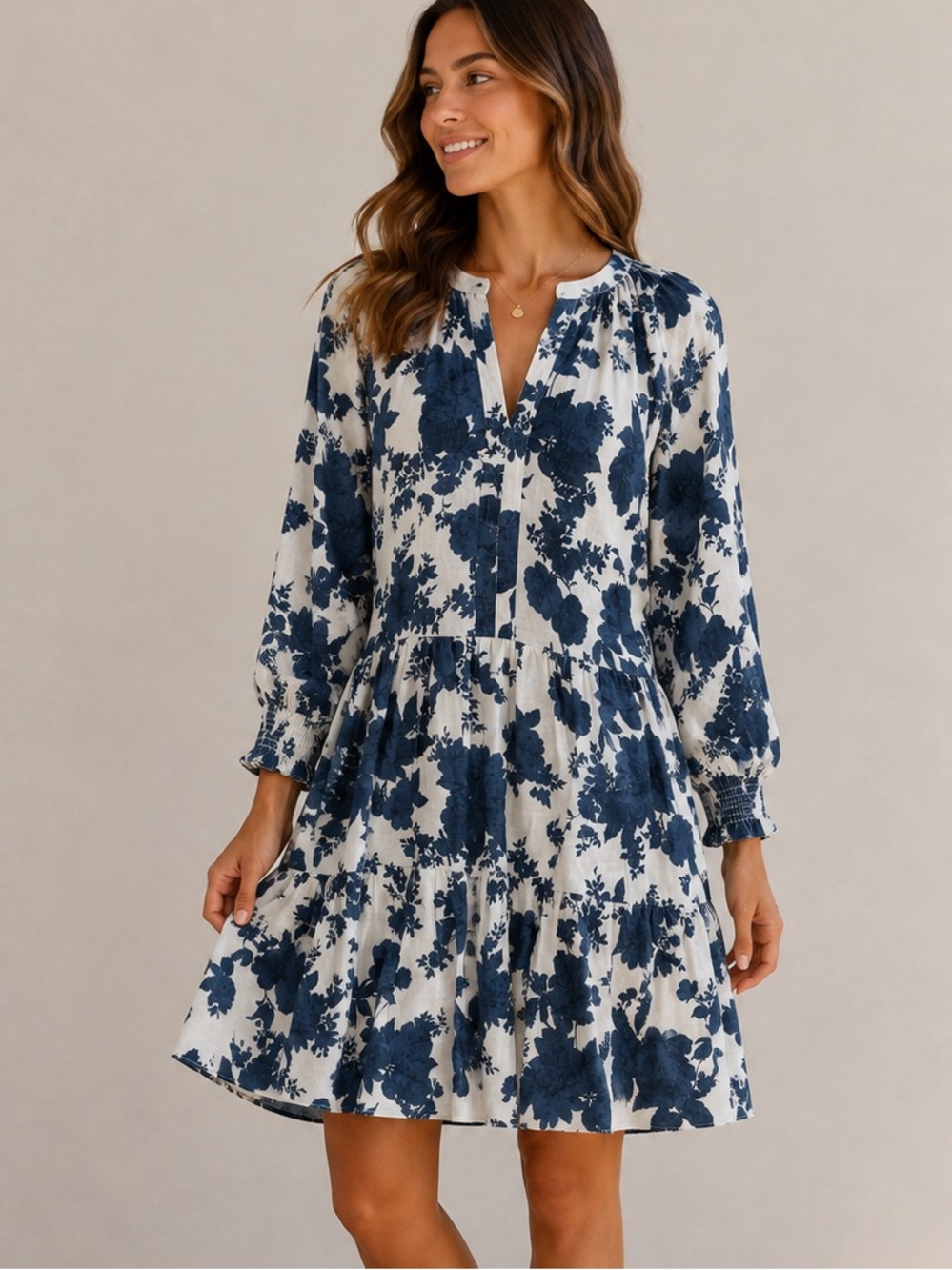 Mahi Gold Megan Dress in the "Flowers For Evelyn in Monomoy" print